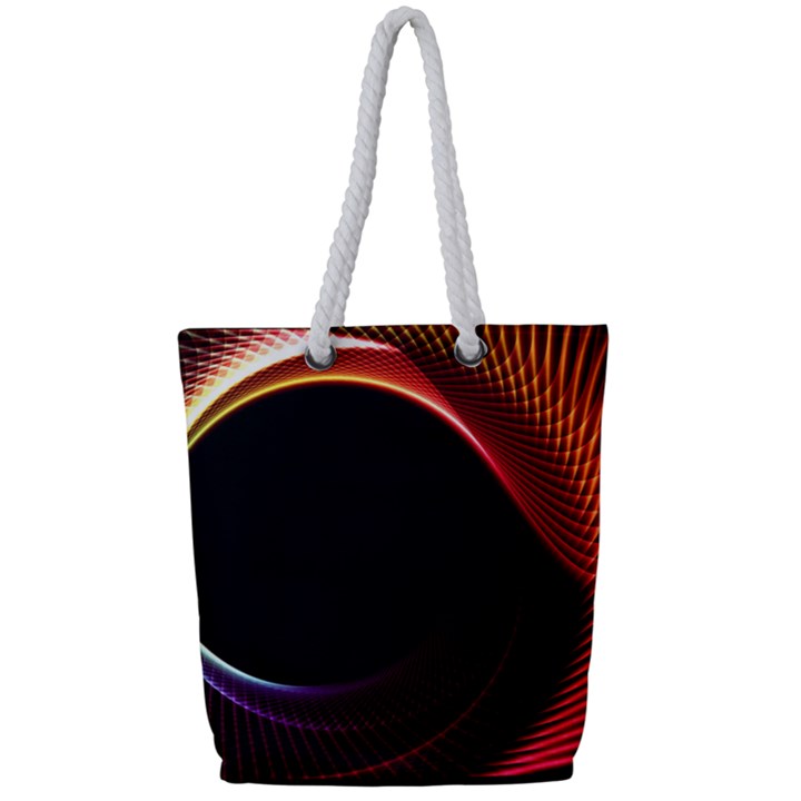 Grid Bent Vibration Ease Bend Full Print Rope Handle Tote (Small)