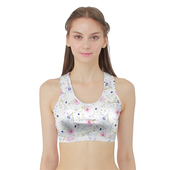 Floral Pattern Background Sports Bra with Border