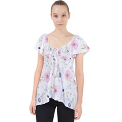 Floral Pattern Background Lace Front Dolly Top