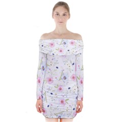 Floral Pattern Background Long Sleeve Off Shoulder Dress by BangZart