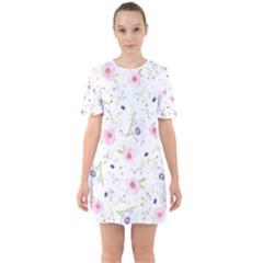 Floral Pattern Background Sixties Short Sleeve Mini Dress