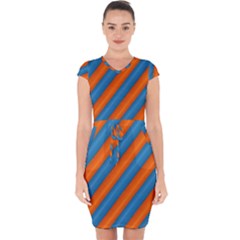 Diagonal Stripes Striped Lines Capsleeve Drawstring Dress 