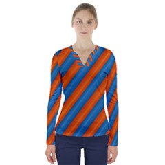 Diagonal Stripes Striped Lines V-neck Long Sleeve Top