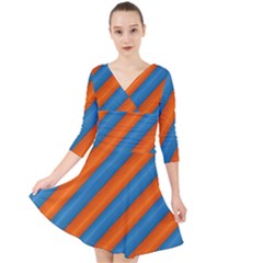 Diagonal Stripes Striped Lines Quarter Sleeve Front Wrap Dress	