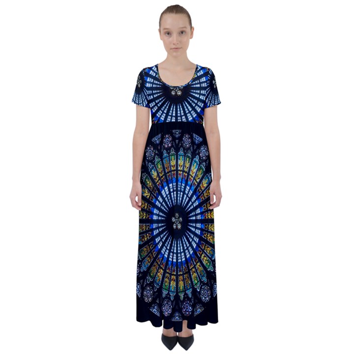 Rose Window Strasbourg Cathedral High Waist Short Sleeve Maxi Dress