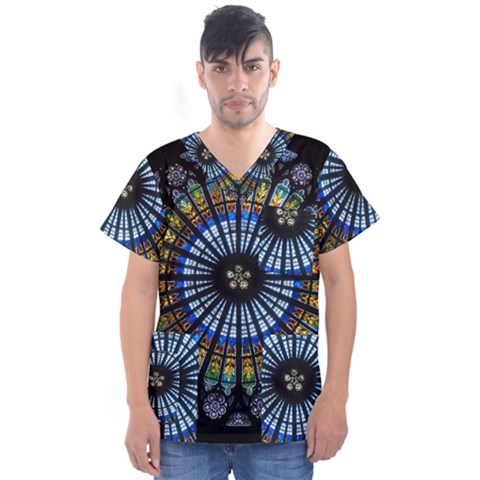 Rose Window Strasbourg Cathedral Men s V-neck Scrub Top by BangZart