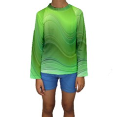 Green Wave Background Abstract Kids  Long Sleeve Swimwear by BangZart