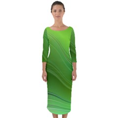 Green Wave Background Abstract Quarter Sleeve Midi Bodycon Dress