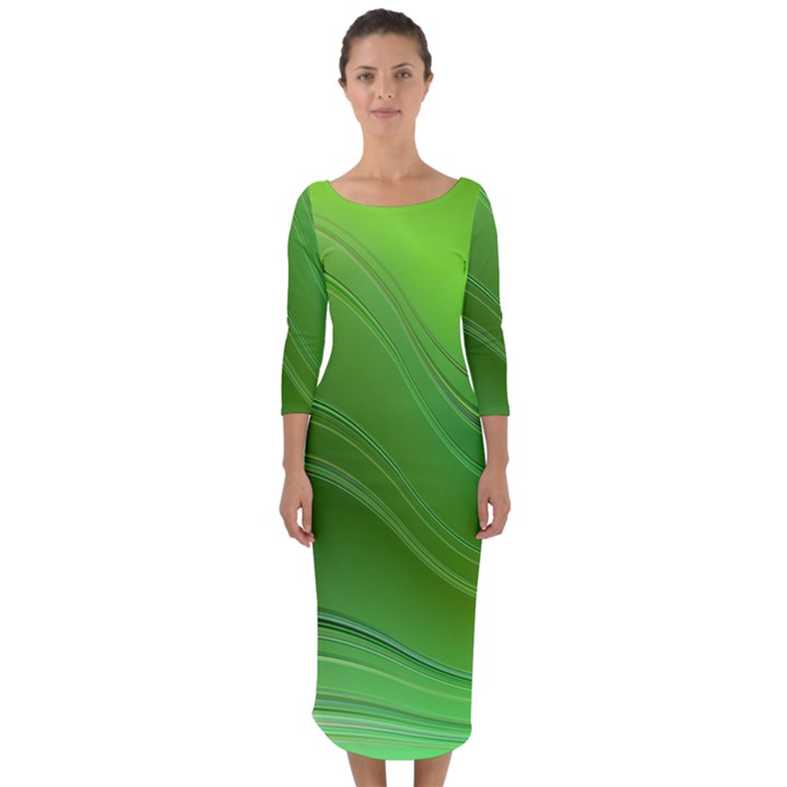 Green Wave Background Abstract Quarter Sleeve Midi Bodycon Dress