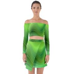 Green Wave Background Abstract Off Shoulder Top With Skirt Set