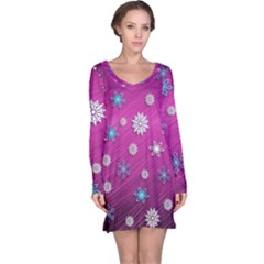 Snowflakes 3d Random Overlay Long Sleeve Nightdress by BangZart