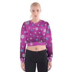 Snowflakes 3d Random Overlay Cropped Sweatshirt by BangZart