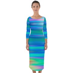 Wave Rainbow Bright Texture Quarter Sleeve Midi Bodycon Dress