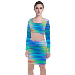 Wave Rainbow Bright Texture Long Sleeve Crop Top & Bodycon Skirt Set