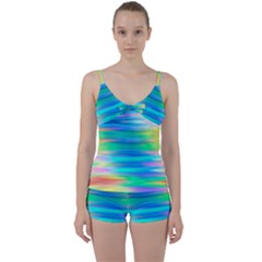 Wave Rainbow Bright Texture Tie Front Two Piece Tankini