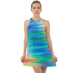 Wave Rainbow Bright Texture Halter Tie Back Chiffon Dress