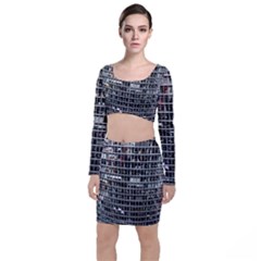 Skyscraper Glass Facade Offices Long Sleeve Crop Top & Bodycon Skirt Set