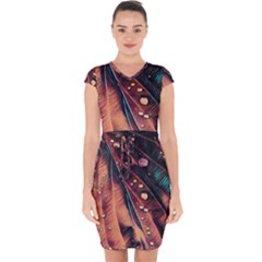 Abstract Wallpaper Images Capsleeve Drawstring Dress 