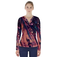 Abstract Wallpaper Images V-neck Long Sleeve Top by BangZart