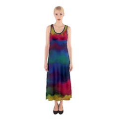 Watercolour Color Background Sleeveless Maxi Dress