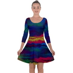 Watercolour Color Background Quarter Sleeve Skater Dress