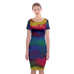 Watercolour Color Background Classic Short Sleeve Midi Dress by BangZart