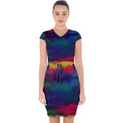 Watercolour Color Background Capsleeve Drawstring Dress 