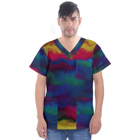 Watercolour Color Background Men s V-neck Scrub Top by BangZart