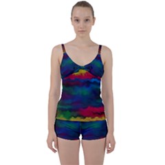 Watercolour Color Background Tie Front Two Piece Tankini