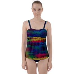 Watercolour Color Background Twist Front Tankini Set by BangZart