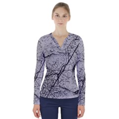 Abstract Background Texture Grey V-neck Long Sleeve Top