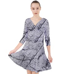 Abstract Background Texture Grey Quarter Sleeve Front Wrap Dress	