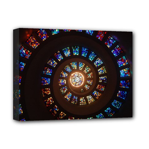 Stained Glass Spiral Circle Pattern Deluxe Canvas 16  X 12   by BangZart