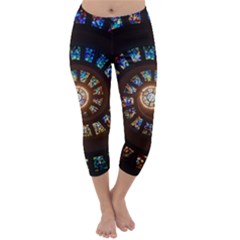 Stained Glass Spiral Circle Pattern Capri Winter Leggings  by BangZart