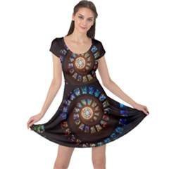 Stained Glass Spiral Circle Pattern Cap Sleeve Dress by BangZart