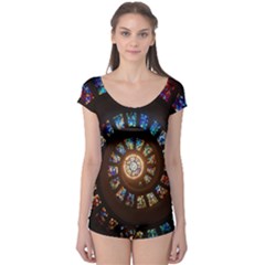 Stained Glass Spiral Circle Pattern Boyleg Leotard  by BangZart