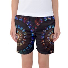 Stained Glass Spiral Circle Pattern Women s Basketball Shorts by BangZart