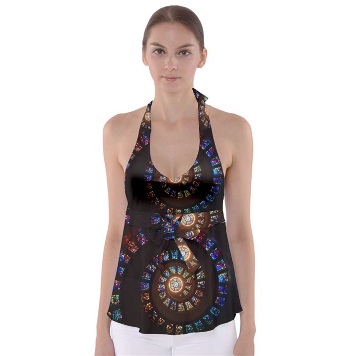 Stained Glass Spiral Circle Pattern Babydoll Tankini Top