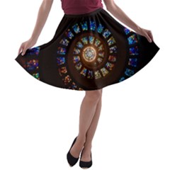 Stained Glass Spiral Circle Pattern A-line Skater Skirt by BangZart