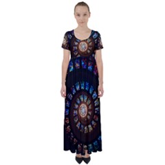 Stained Glass Spiral Circle Pattern High Waist Short Sleeve Maxi Dress