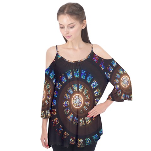 Stained Glass Spiral Circle Pattern Flutter Tees by BangZart