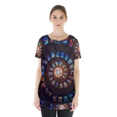 Stained Glass Spiral Circle Pattern Skirt Hem Sports Top