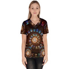 Stained Glass Spiral Circle Pattern Scrub Top