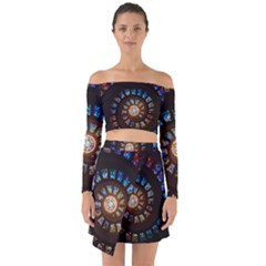 Stained Glass Spiral Circle Pattern Off Shoulder Top With Skirt Set