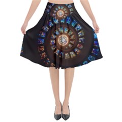 Stained Glass Spiral Circle Pattern Flared Midi Skirt by BangZart