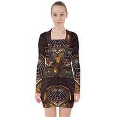 Fractal 3d Render Design Backdrop V-neck Bodycon Long Sleeve Dress