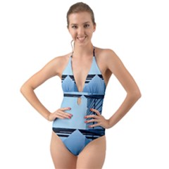 Architecture Modern Building Facade Halter Cut-out One Piece Swimsuit