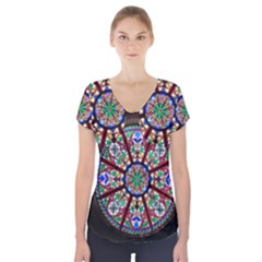 Church Window Window Rosette Short Sleeve Front Detail Top by BangZart