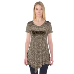 Background Mandala Short Sleeve Tunic  by BangZart