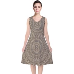 Background Mandala V-neck Midi Sleeveless Dress 